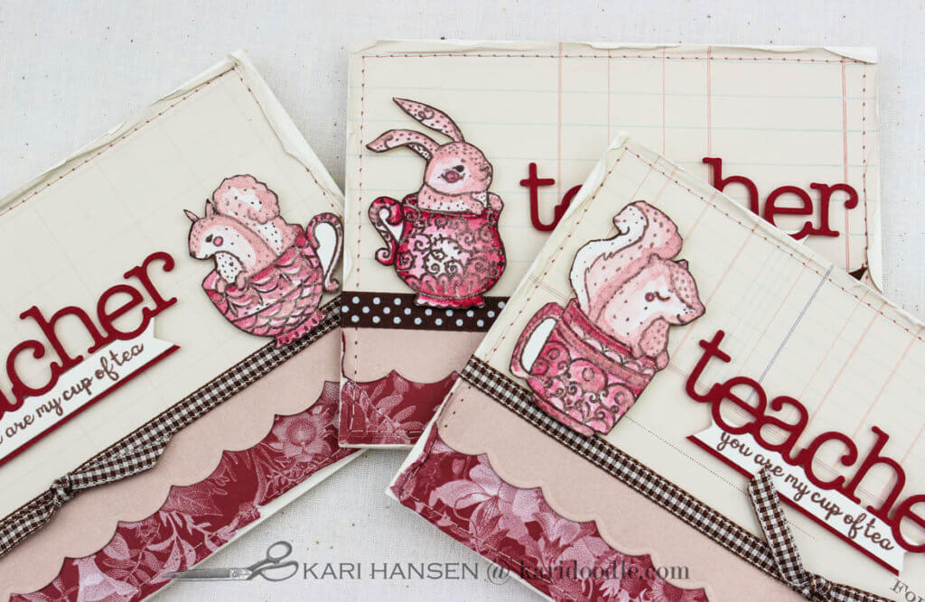 stamped watercolor cute critter teacher cards